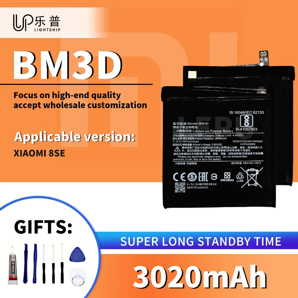 

Original Zero-cycle xiaomi Battery BM3D 3020mAh for 8 SE High Quality Lithium Ion Battery for xiaomi 8se with Free Tools Kits