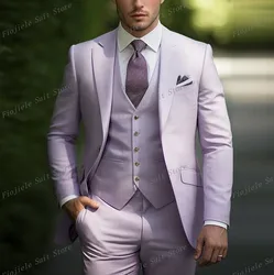 New Light Purple Men Suit Groom Groomsman Wedding Party Prom Business Formal Occasion Male Tuxedos 3 Piece Set Blazer Vest Pants