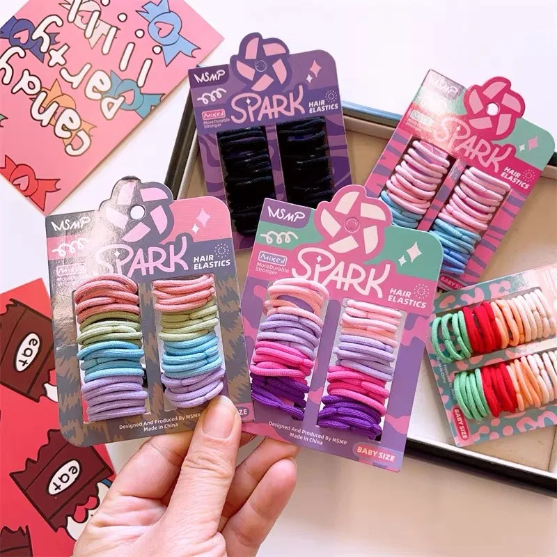1Set  Colorful Elastic Hair Ties For Women Ponytail Hold Scrunchie Rubber Band Basic 2CM Solid Hair Bands Girls Hair Accessories
