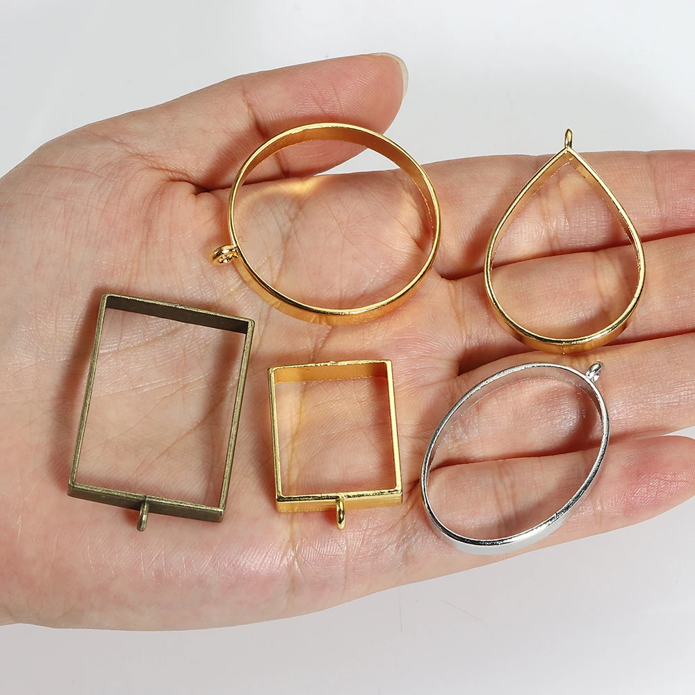 10pcs Metal Border Mold Rhodium Gold Plated Geometric Hollow Metal Frame Bezel Epoxy Resin Pendant Tray For DIY Jewelry Making