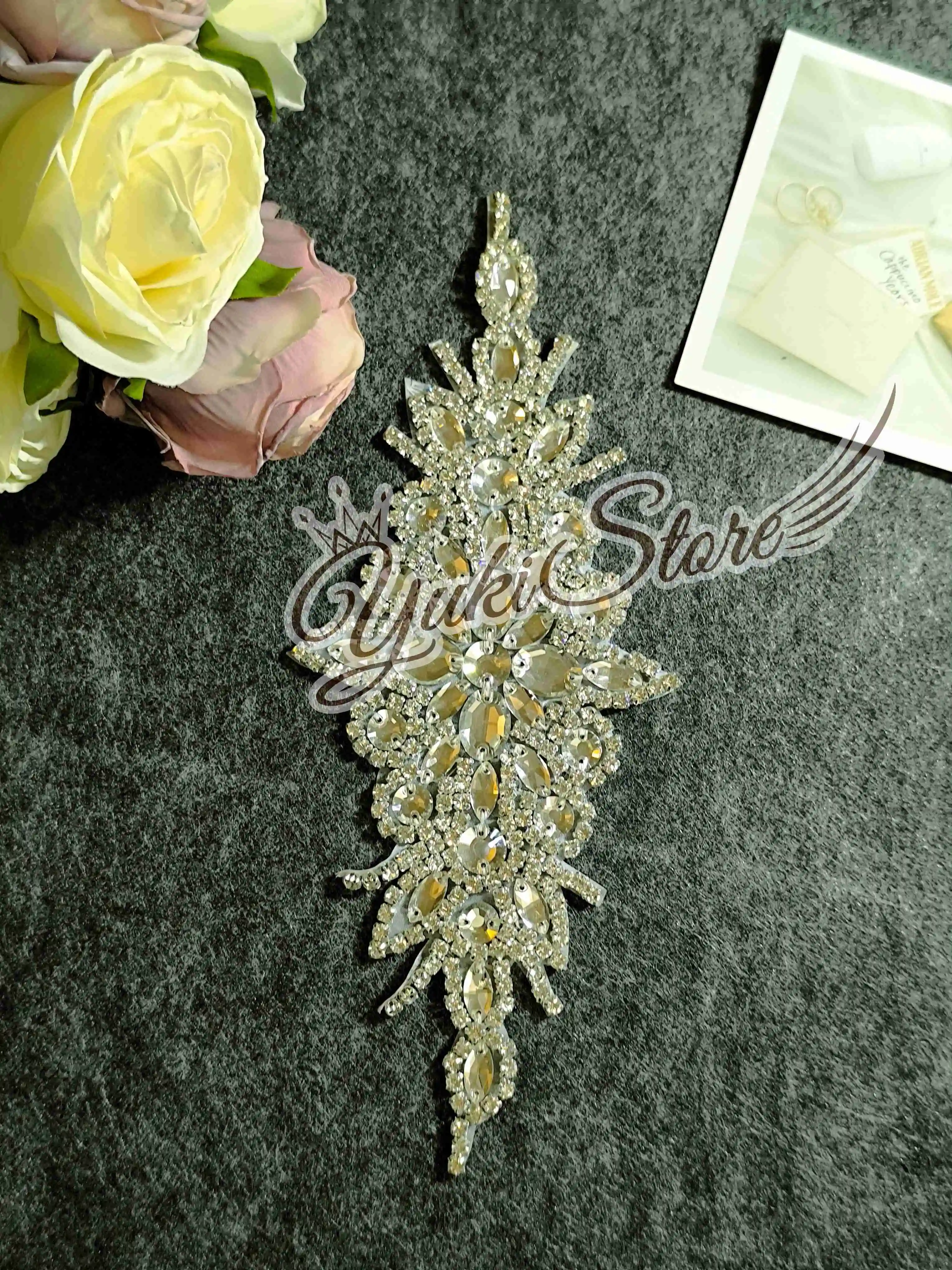 Small appliques Heavy bead 3d flower lace applique floral pearls embroidery bridal lace patch YK025