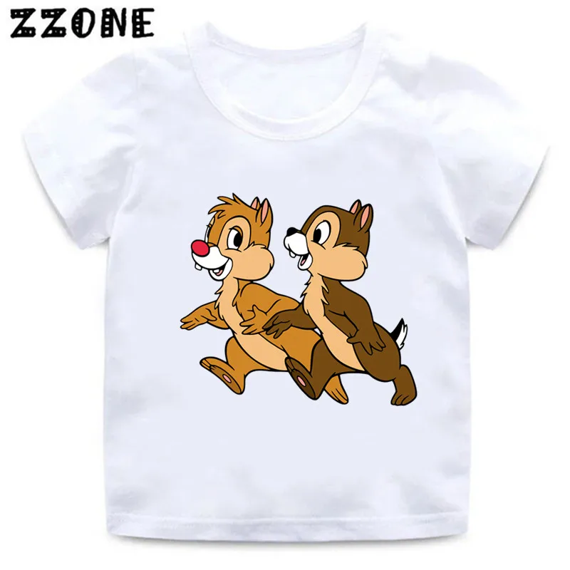 Hot Sale Chip and Dale Squirrel Print Kids T-Shirts Cartoon Baby Girls Clothes Boys Summer Casual White T shirt Children Tops