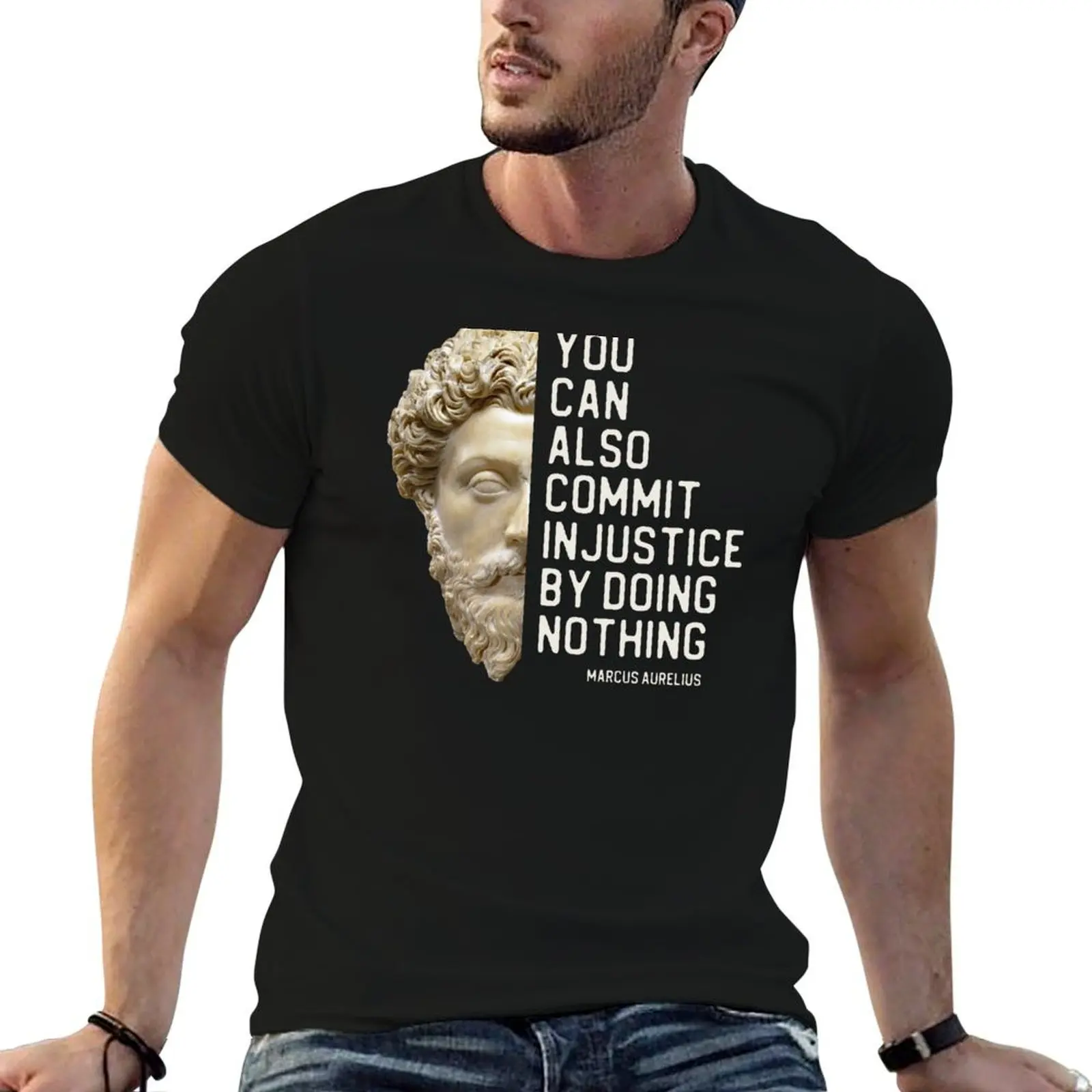 You can also commit injustice by doing nothing in white - Marcus Aurelius quote T-Shirt Breathable Lightweight Summer Top