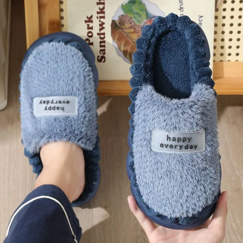 

New flannel lined slipper mens winter sale home warm shoes size 46 47 man fuzzy house slippers male comfortable furry flip flops