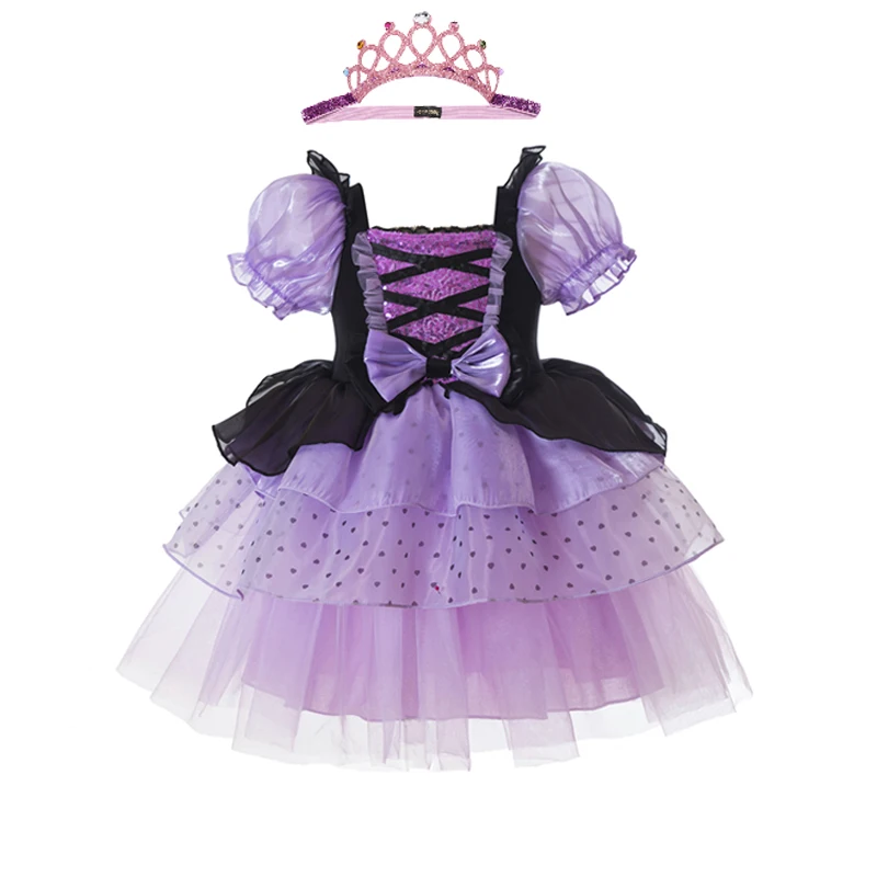 

Summer New Girl Lolita Dress Purple Sweet Cool Style Halloween Princess Dress Bubble Sleeves Polk Puff Dress Children's Clothing