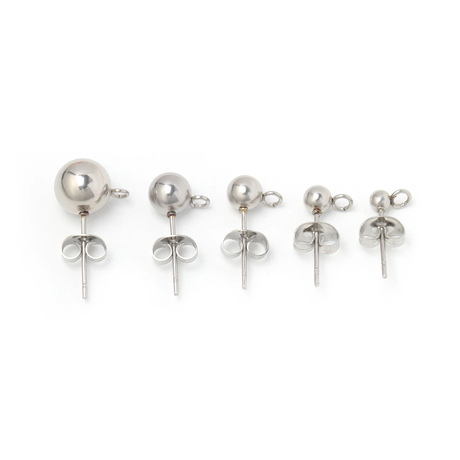 50 teile/los Edelstahl Runde Kugel Ohr Rücken Post Studs Mit Offenen Ring Ohr Ohrstöpsel für DIY Ohrringe Schmuck Machen Zubehör – Detail 4