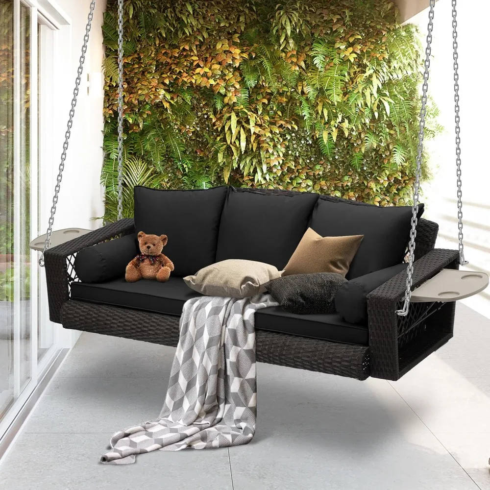 

Уличные плетеные качели для патио и крыльца - 3-местные качели для улицы, подвесные качели для крыльца, сиденья, скамейка с цепями для двора, террасы, сада