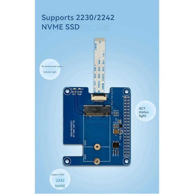 Para Raspberry Pi 5 PCIE M.2 SSD placa de expansión compatible con módulo Hailo8l para 2230/2242 NVME SSD