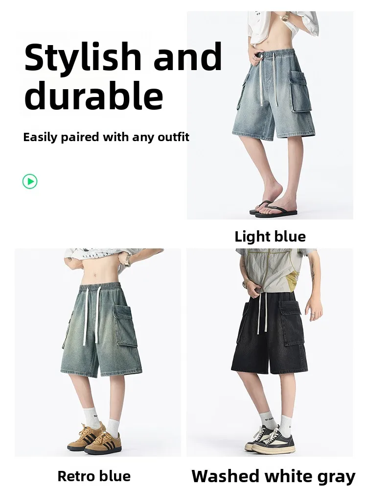 ملابس عمل صيفية فضفاضة مستقيمة الساق من American Sle للرجال ماركة عصرية غير رسمية متعددة الاستخدامات متوسطة الخصر من القطن