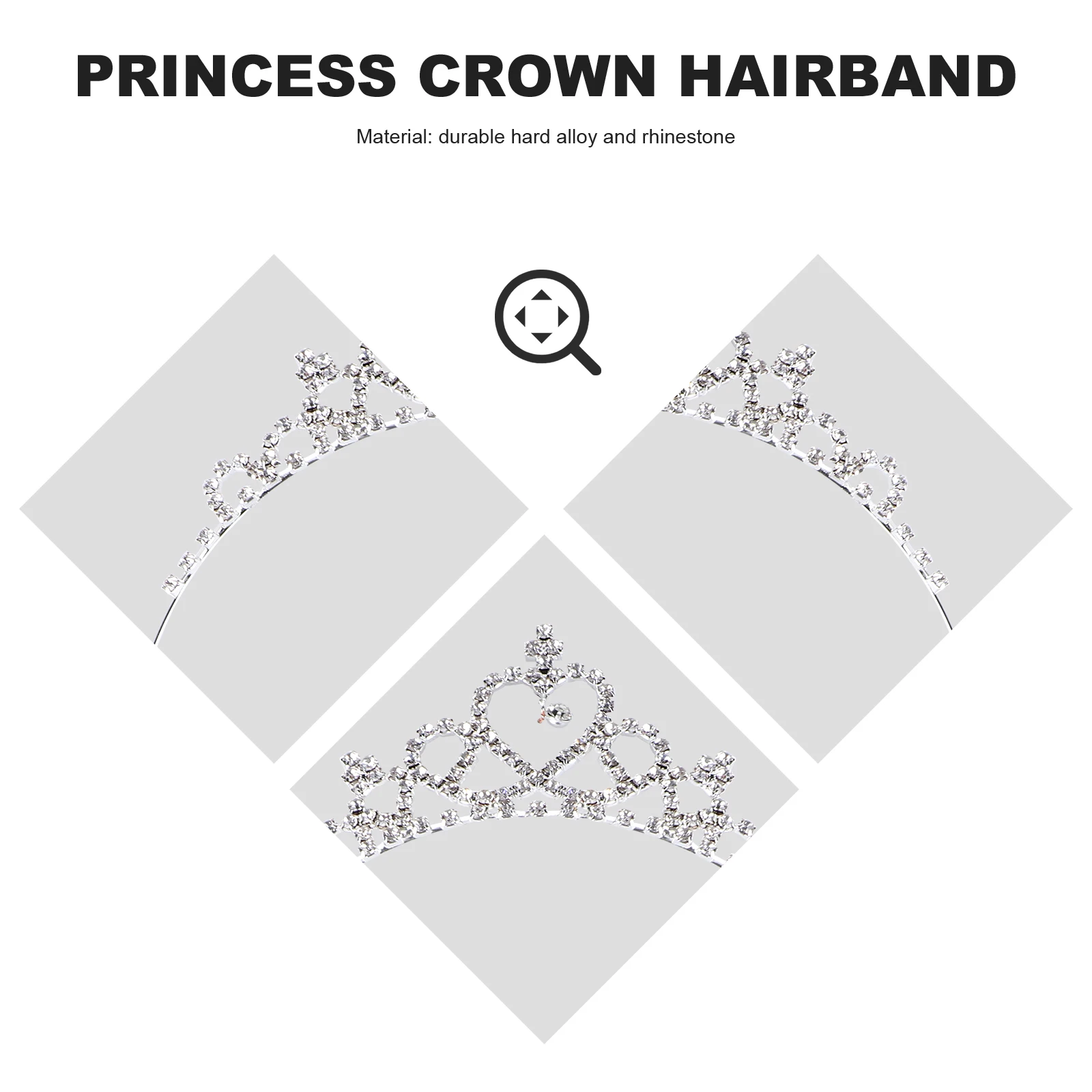 

Elegant Silver Heart Shaped Crystal Rhinestone Crown Headband Tiara 36.5Cm Durable Alloy Flower Girl Wedding Hair Accessory Comb