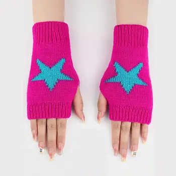 龐克風格可愛五角星黑色手套,男女通用,冬季露指學生寫作針織保暖手套,Y2K風格連指手套 10 最佳銷售 千禧年手套 - №5