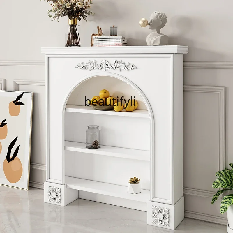 

French white engraved new European fireplace cabinet decorative shelf living room display