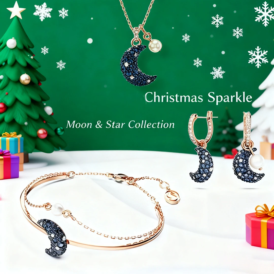 

Luxurious and simple women's jewelry moon set necklace bracelet earrings inlaid with zircon fashion Christmas gift party