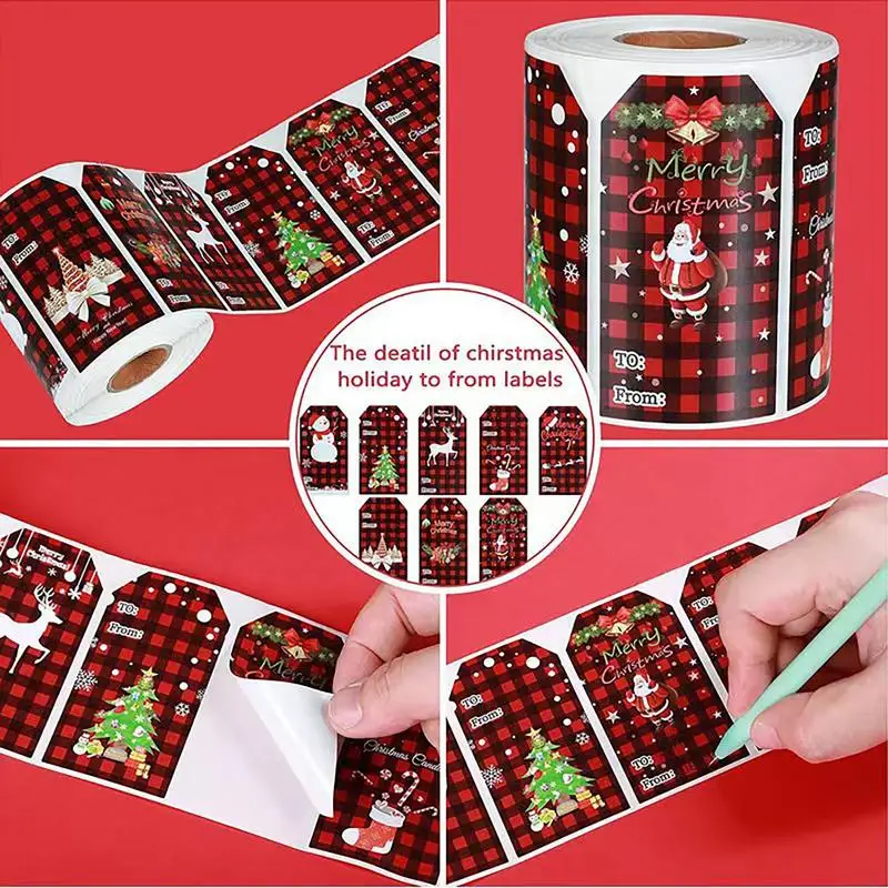 Christmas Gift Stickers Labels 300 Pcs Adhesive Merry Christmas Labels Roll 8 Designs Rectangular Special Shape Christmas Tags