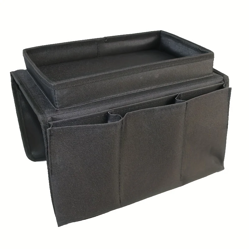 Couch Armrest Storage Box with Built-in Tray - Multifunctional Storage Compartment for Remote Controls, Magazines, Snacks