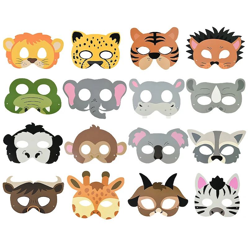 

16pcs Jungle Animal Mask Cartoon Animal Tiger lion elephant giraffe Kids Masks Birthday Party Dress Up Costume Zoo Jungle Mask