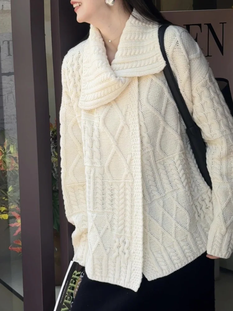 Damski kardigan z dzianiny Ele na jesień i zimę, swobodny sweter z aksamitu Aosphere Bear, z dużym kołnierzem, rozpinany, modny.