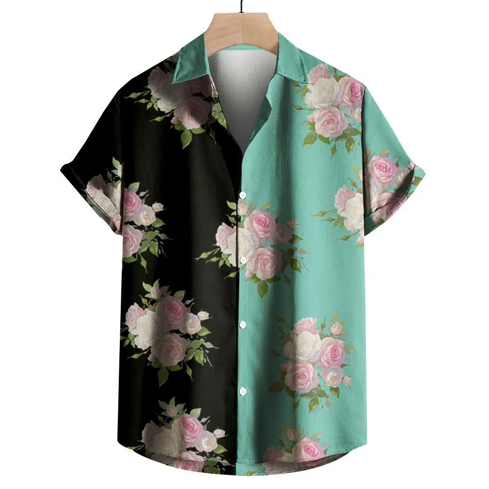 Camisa havaiana casual masculina, manga curta, roupa original de homem, camisas extragrandes, estampada em flores 3D, verão