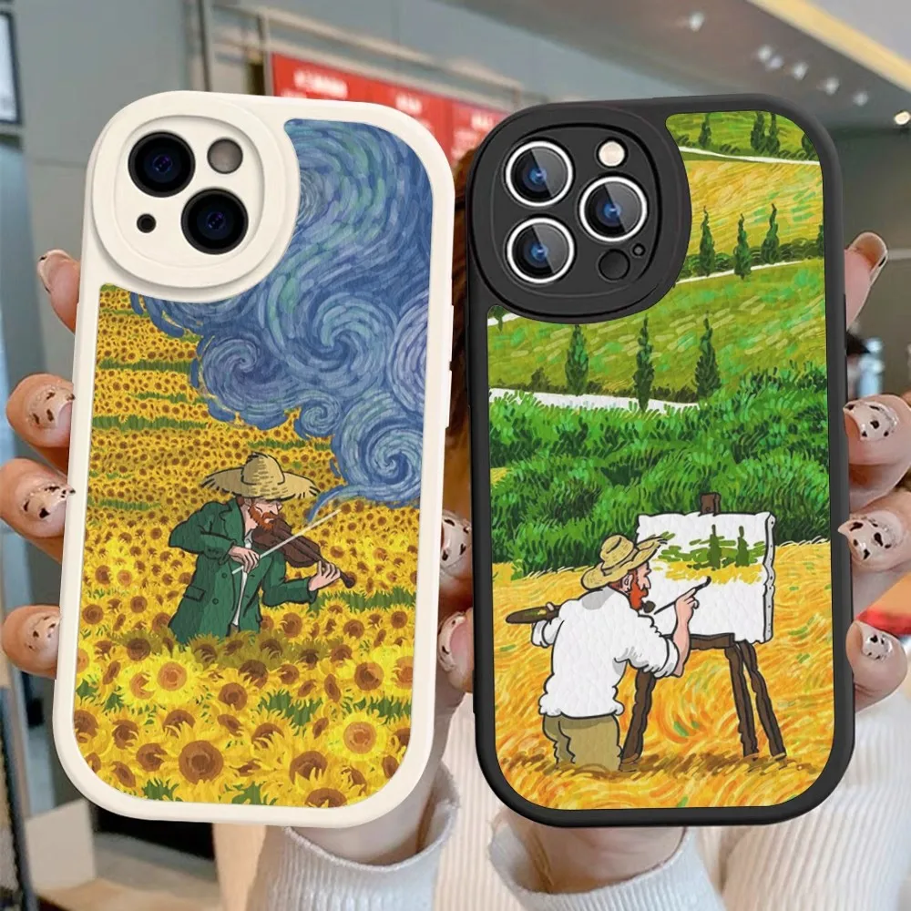 

Van Gogh High Art starry sky Phone Case Hard Leather For iPhone 14 13 12 Mini 11 14 Pro Max Xs X Xr 7 8 Plus Fundas