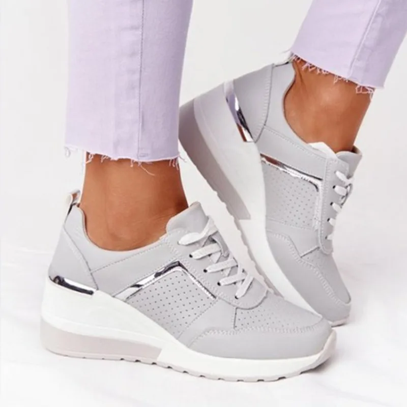 

Chunky Sneakers Women's 2025 New Wedges Breathable Casual Shoes for Ladies Solid Color Platform Vulcanized Shoes Tenis De Mujer