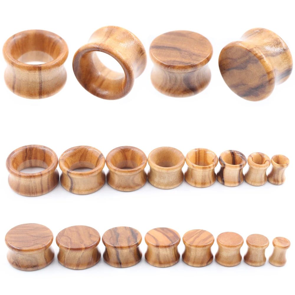 Alisouy 2 sztuk 6-20mm drewno oliwkowe Hollow podwójnie rozszerzane ucho tunel wtyczka Flesh Expander nosze Gauge kolczyk Piercing biżuteria do ciała