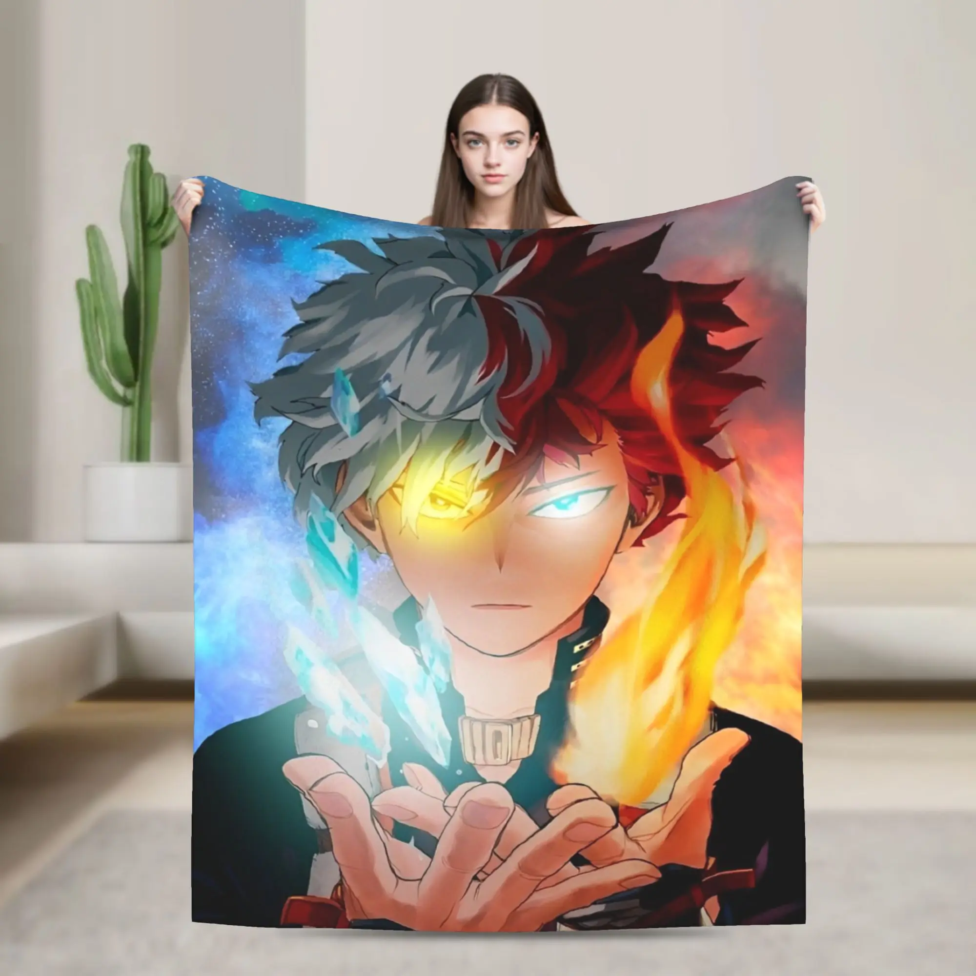 MHA Anime Shoto Todoroki Fleece Throw Blankets Japanese Anime Blankets for Home Bedroom Super Soft Bed Rug,