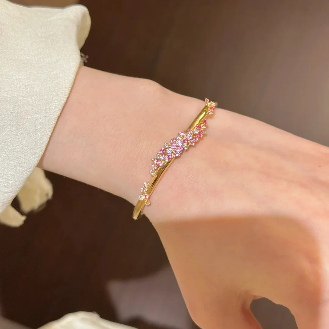 S925 Sterling Silber Armband Pfirsichrosa Diamant Blumen-Wickelarmband für Damen Exquisit Süß Tausend-Dollar-Design – Detail 4