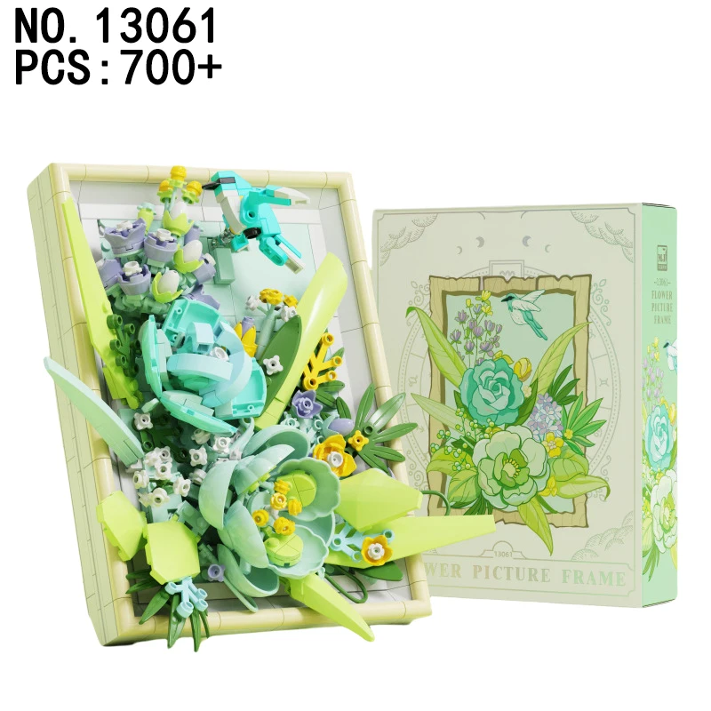 700 + قطعة MOC إطار الصورة زهرة الورد اللبنات مجموعة ديزي باقة من الطوب الفتيات لعبة التنوير الإبداعية هدية للأطفال