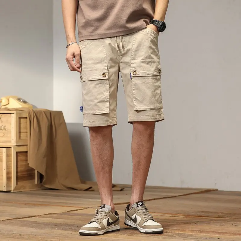 

Летние новые модные однотонные шорты для активного отдыха в американском рабочем стиле, мужские повседневные свободные шорты оверсайз высокого качества