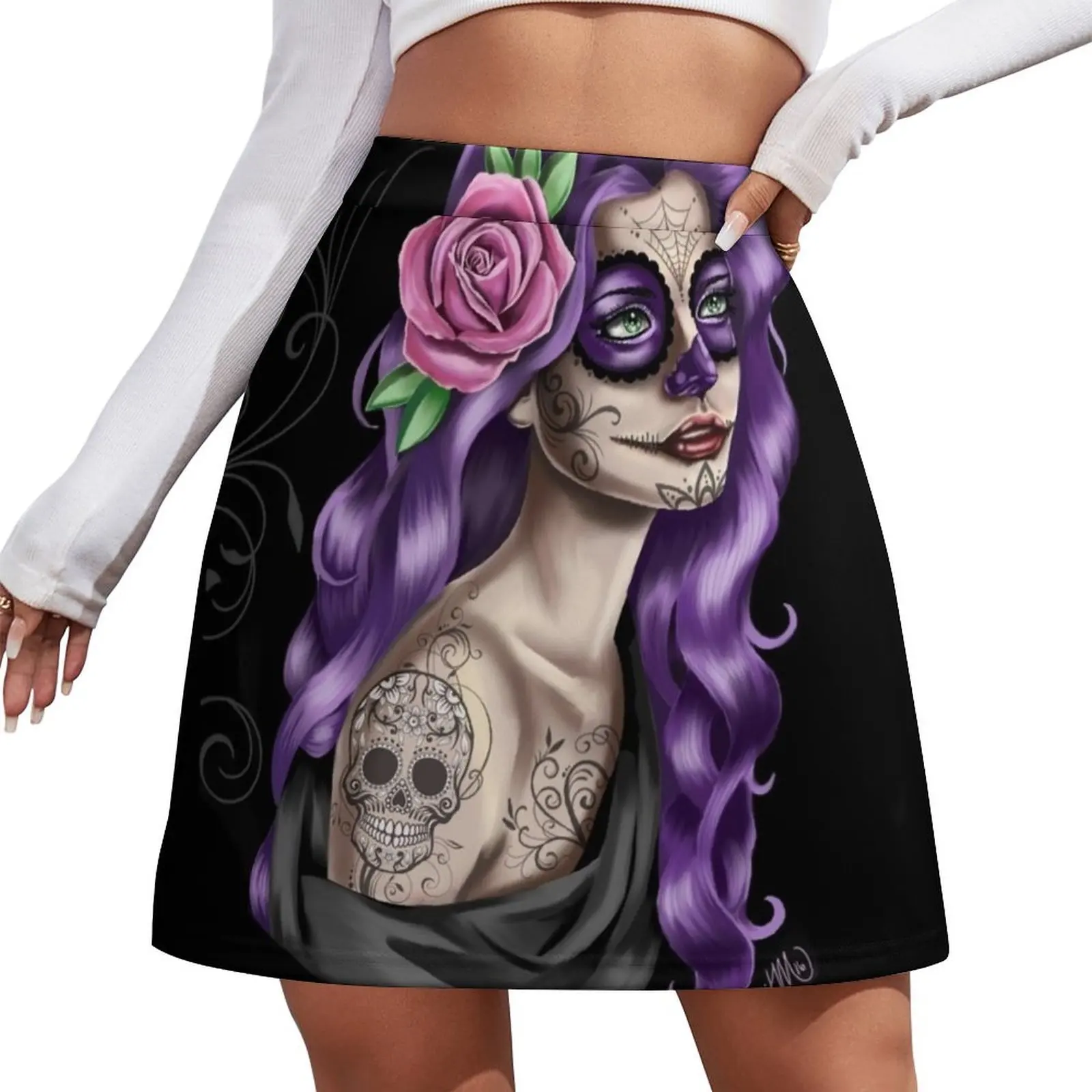 

Day of the Dead Girl Mini Skirt Korean clothing Summer skirt Skirt satin for women Mini