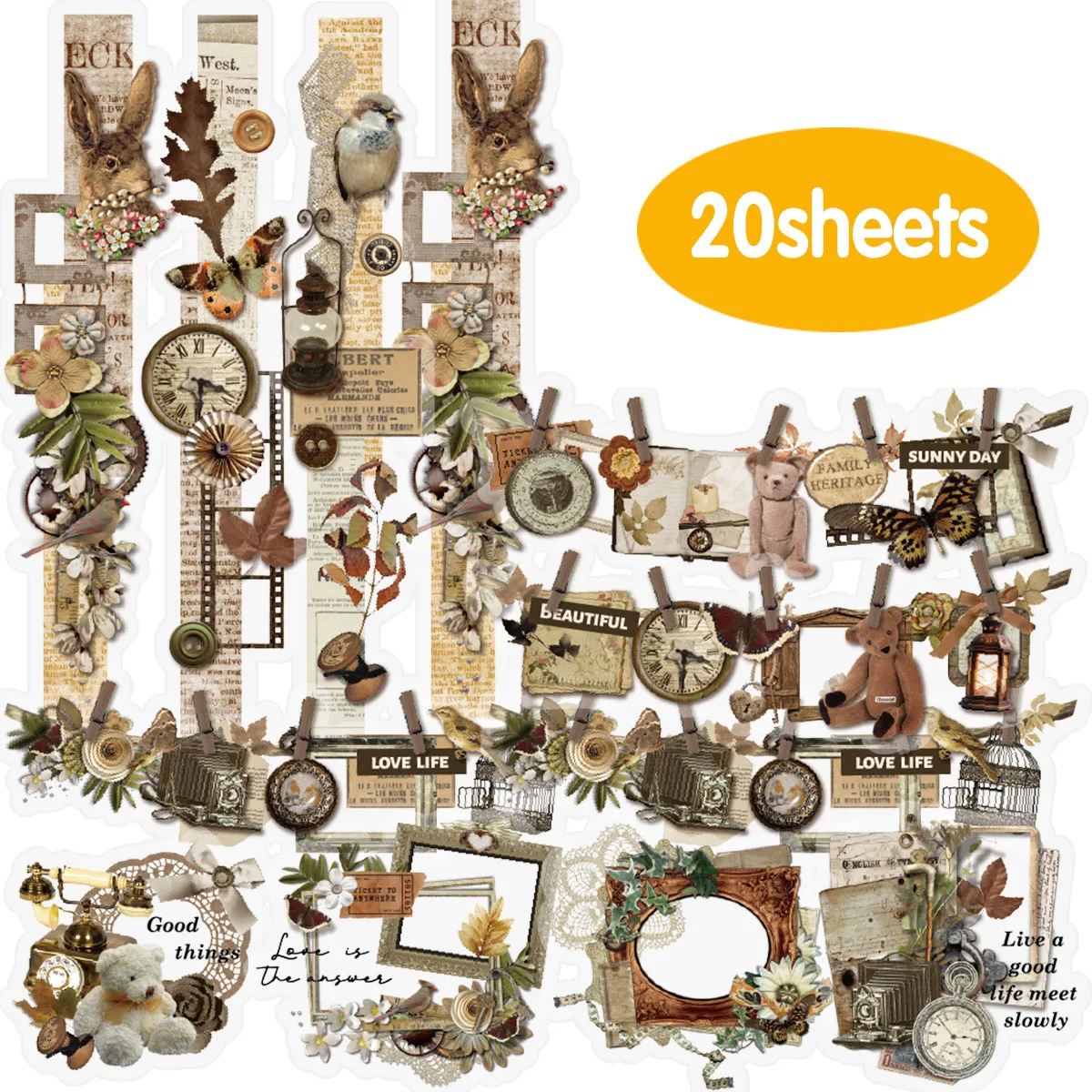 20sheets Vintage Poster Flower Pattern Stickers for Notebooks, Water Bottles, Suitcases, Postcards and Pencil Cases, Stickers