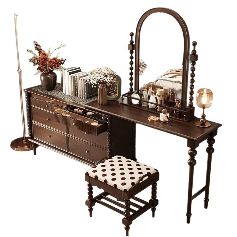 

French retro solid wood dresser chest cabinet integrated makeup table