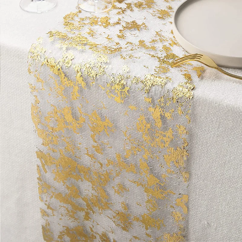 Golden Table Runner Wedding Decoration Gold Table Runner Party Goldfoil Mesh Rose Silver Sequin Thin Roll Dining Tablecloth