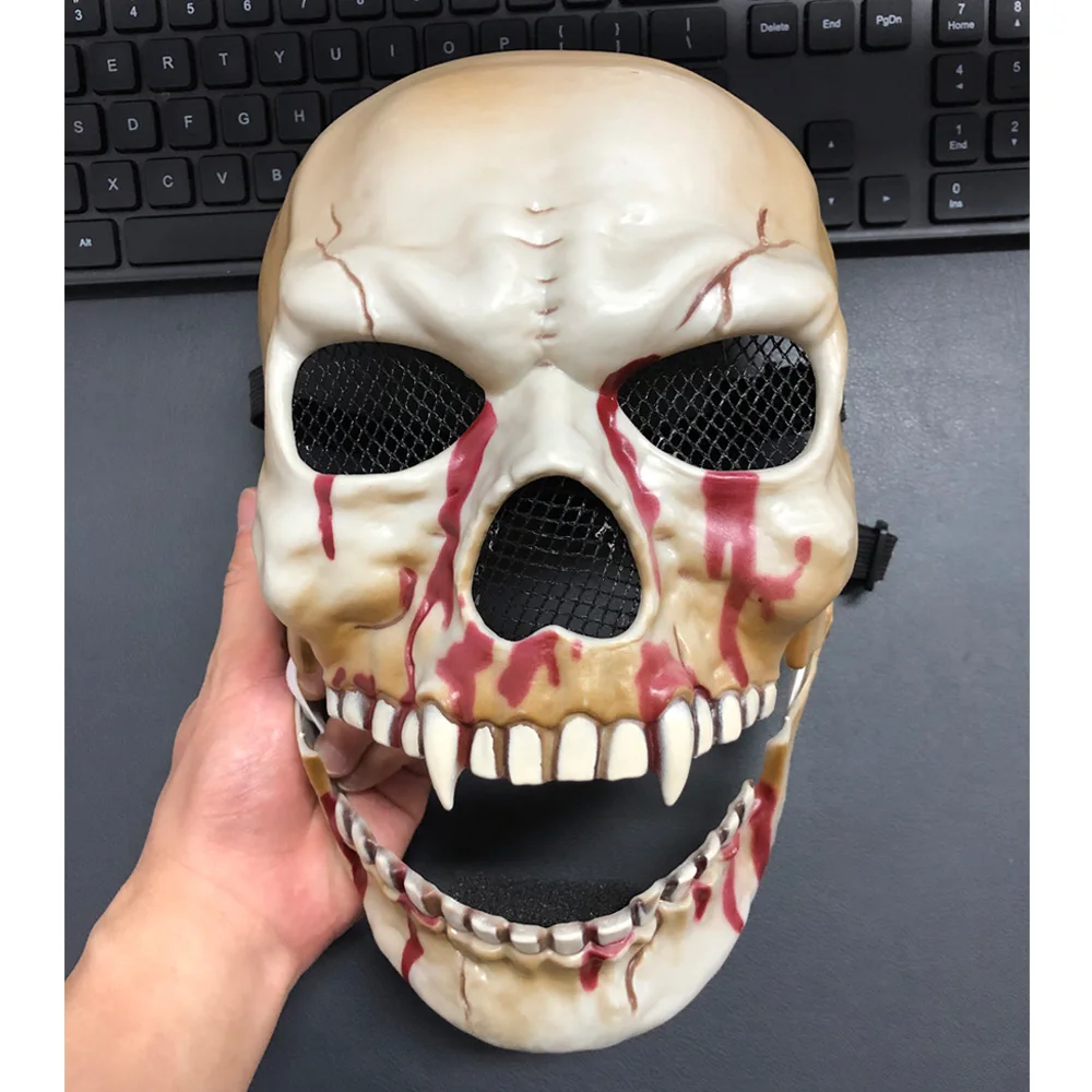 Halloween Moveable Mouth Skull Mask Cosplay Horror Bloody Skeleton Killer Demon Plastic Helmet Haunted House Party Costume Props