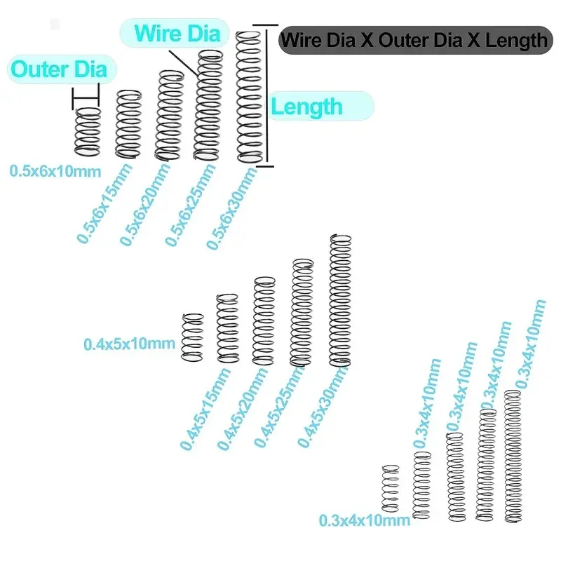 240pcs 15Specification compression spring combination Stainless Steel Small Spring Repair Kit Length0.39-1.18Inch Wire Diameter0