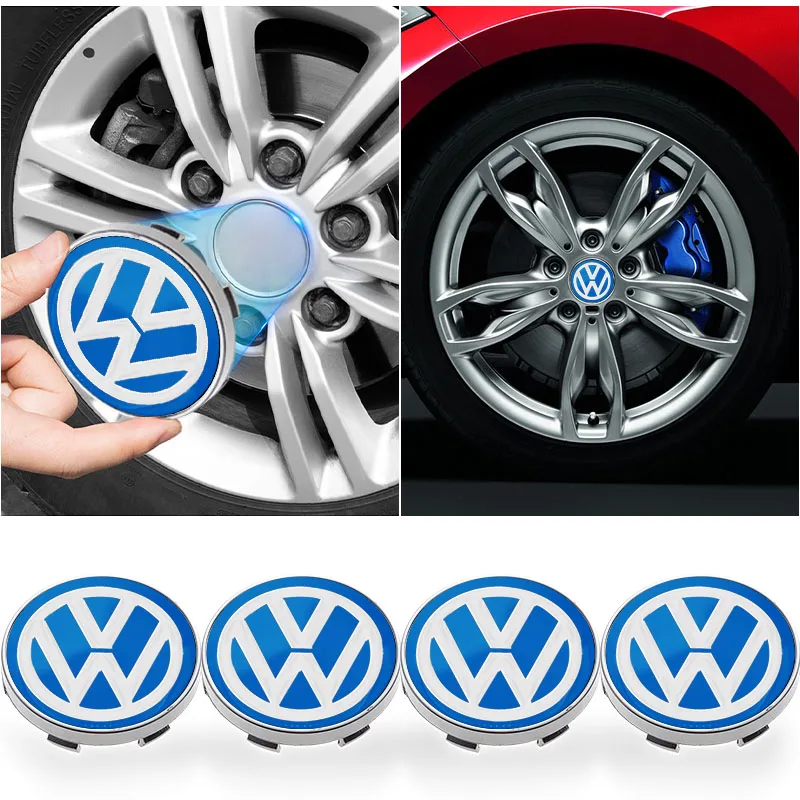 4PCS Blue Car Wheel Center Stickers Hub Decals Auto Styling For Volkswagen B5 B6 B7 T4 T5 Golf 4 5 6 7 Polo Passat Tiguan Jetta