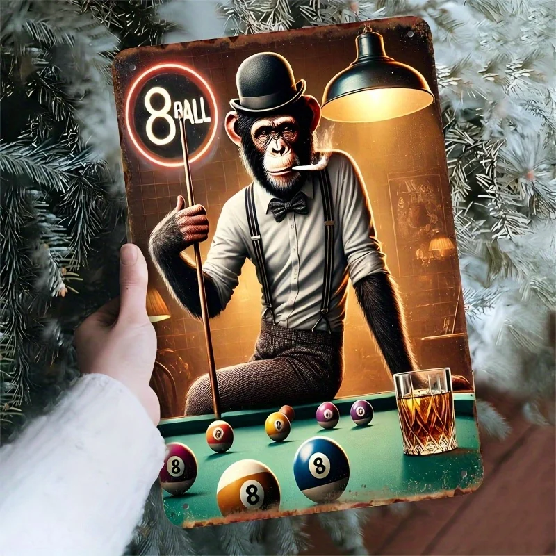 Whimsical Monkey Hit a Regional Name for Billiards Metal Sign- High-Definition Printing, Durable Aluminum Alloy, Easy to Hang-