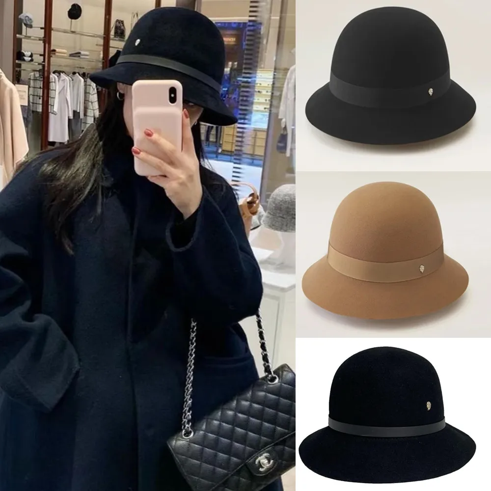 ファッショナブルなウール漁師帽女性用秋冬スタイリッシュな日焼け防止英国レトロバケットハットカジュアルつば広キャップ