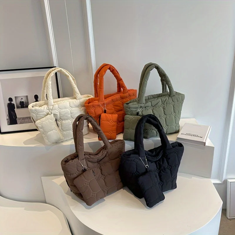 Женская сумка-тоут на пуху, осенне-зимняя модная сумка, аксессуары для ключей, мягкая большая вместимость, для покупок, кампуса