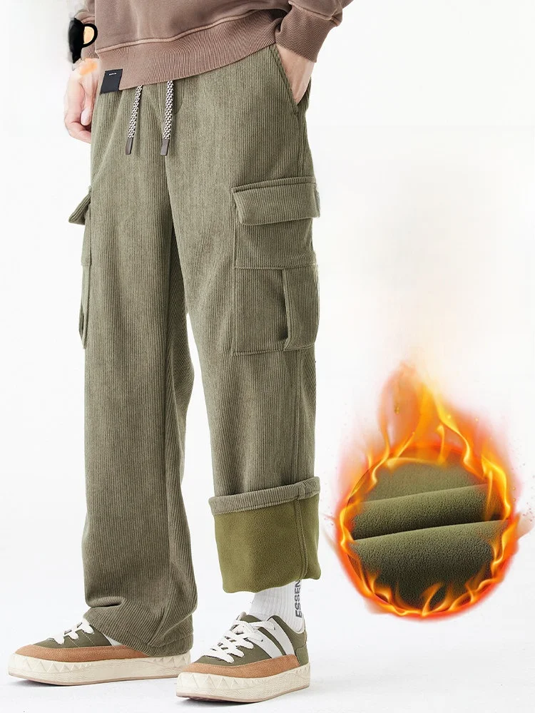 

Мужские рабочие брюки PaulFrank из вельвета с флисовой подкладкой, свободного прямого кроя, повседневные, осенняя новинка