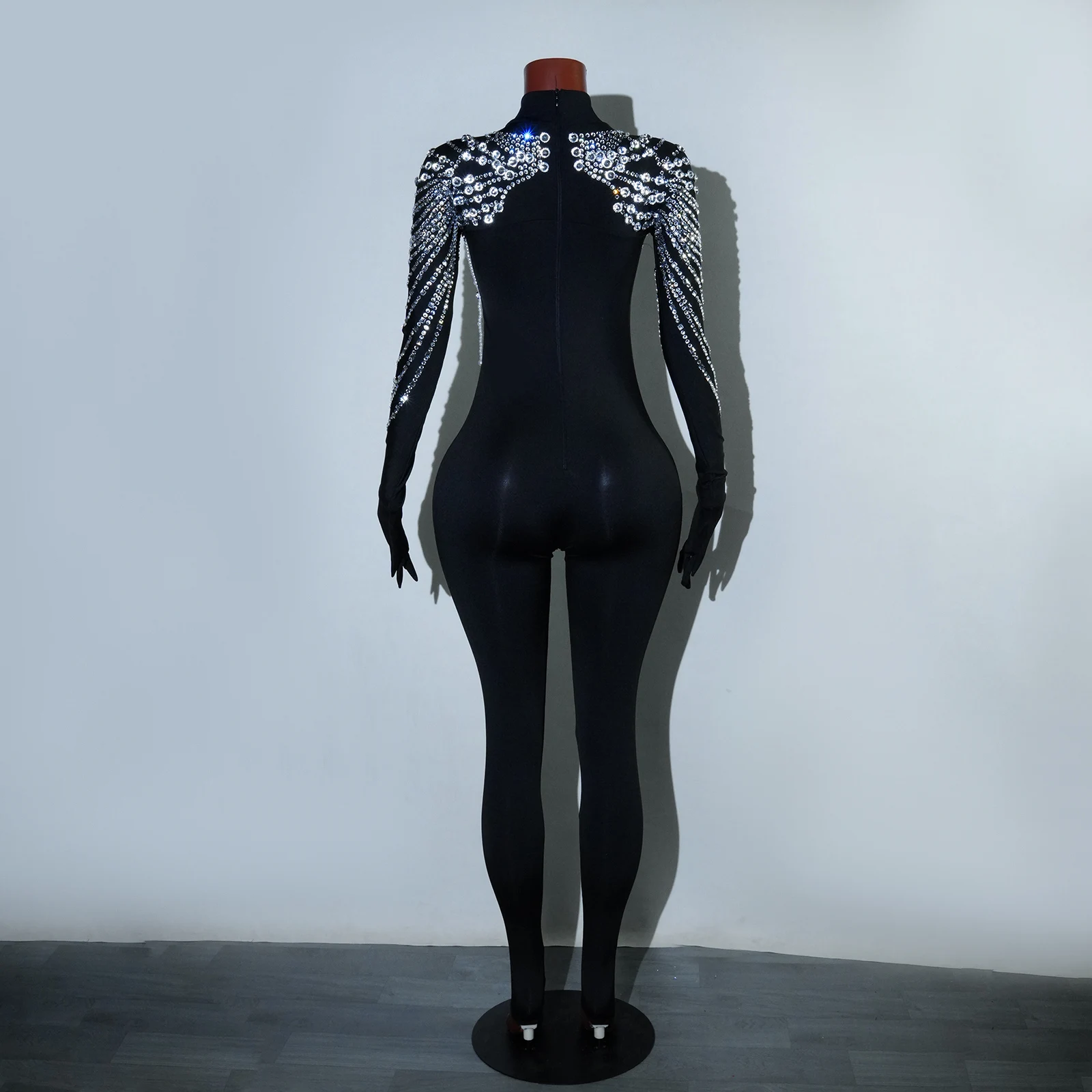 Super Sparkling Luxury Rhinestones Black Jumpsuit Singer dj Dancer Stage Performance Costume Nightclub Evening Party Drag Queen