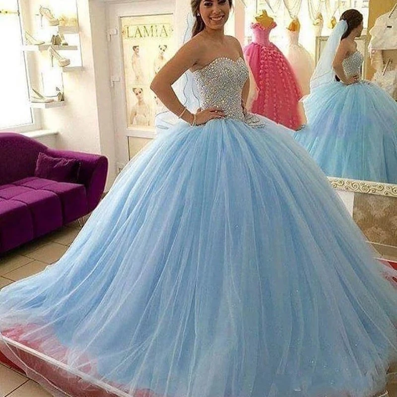 GUXQD-vestido de baile azul claro para quinceañera, vestido de fiesta de tul brillante, vestidos formales de cumpleaños de princesa, 15