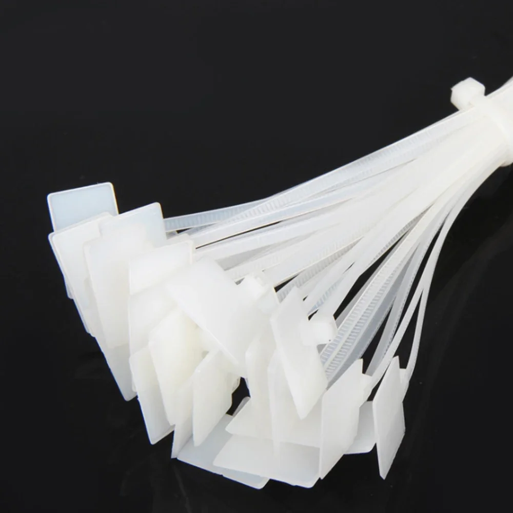 100PCS Easy to Mark Zipper Cable Tags, 3x100mm, 4x100mm, Ties, 200 Pieces Ties, Loop 4x150mm, Self-Locking Nylon Plastic