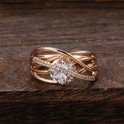 Popular Micro Inlaid 18k GOLD Zircon Ring Women Ins Fashion Cool Wind Geometric Lines Cross Multi-level Ring Wholesale