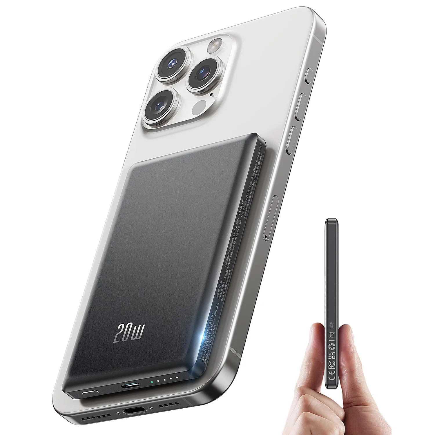 5000mAh magnetic portable battery with 15W wireless charging and 20W fast charging