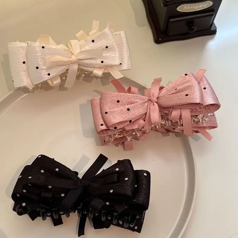 

1 шт., темперамент в корейском стиле, плиссированный бант в горошек, зажим-банан, ощущение высокого класса, завязанный хвост, милый вертикальный зажим