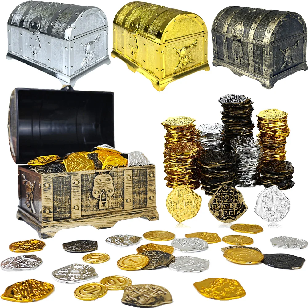 Coffre à documents antique pour enfants, pièces d'or, lancer de natation sous-marine, faveurs de fête, accessoires de décorations