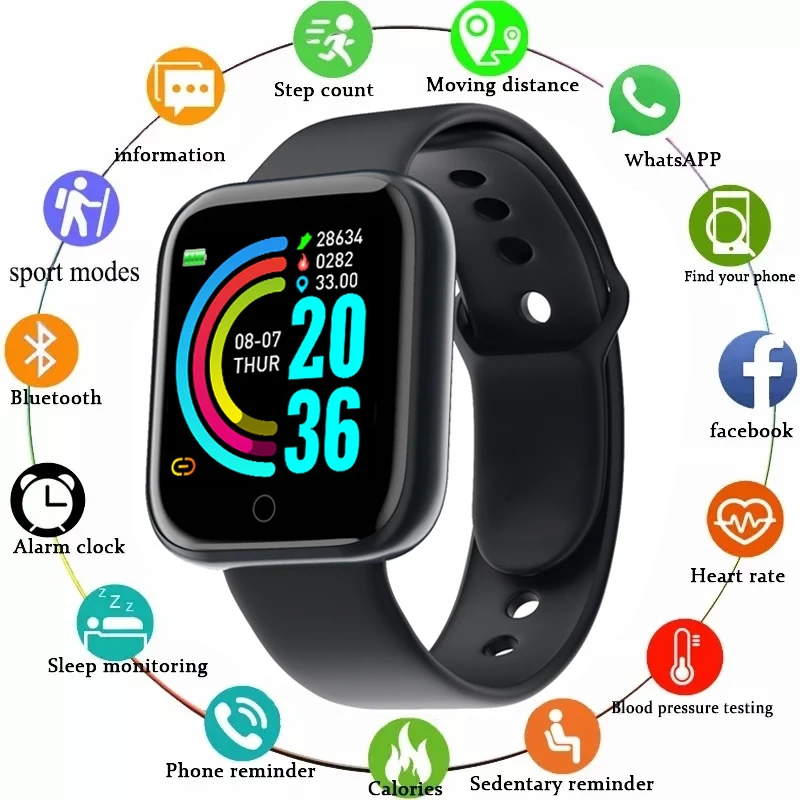 New Y68 Sport Bluetooth Smart Watch Color Screen Waterproof Fitness Bracelet With Health Blood Pressure Heart Rate Sleep Monitor