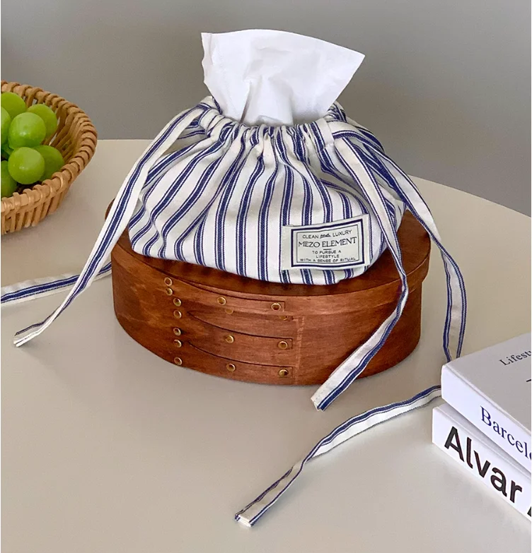 Cotton Striped Tissue Bag Storage Bag Car Napkin Paper Case Home Organizer Nordic Decoration Accessories For Livingroom