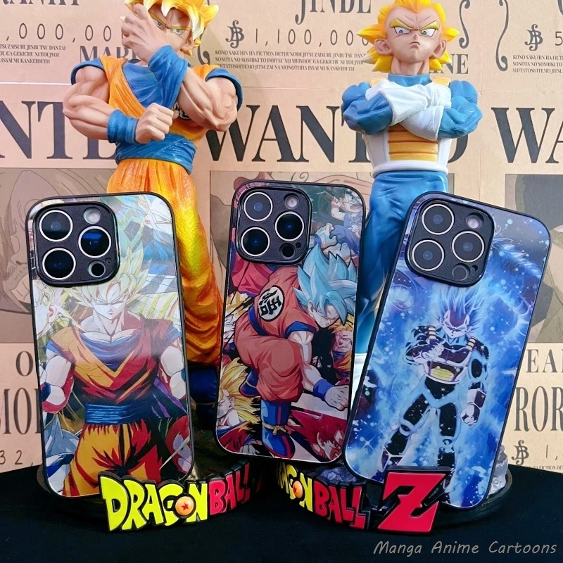 3D Grating Dragon Ball Phone Case for iPhone 11 12 13 14 15 16 17 Pro Max Plus Mini Air XR Goku Vegeta Saiyan blue Back Cover view 6